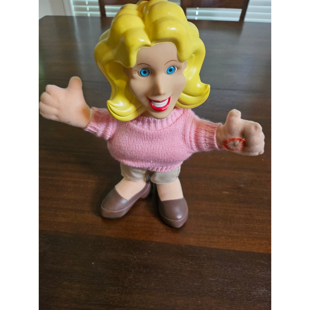 Gemmy Talking Mrs Doubtfire Doll Figure Pink Sweater Blonde 12 Inch Collectible